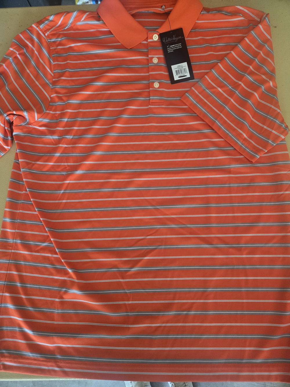 Walter Hagen Men's Orange and White Striped Polo